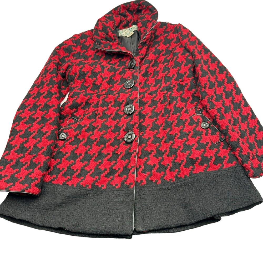 Jolt womens Medium black red wool blend coat jacket peacoat pockets buttons goth